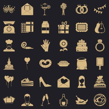 Kutlama pastası Icons set, basit tarzı