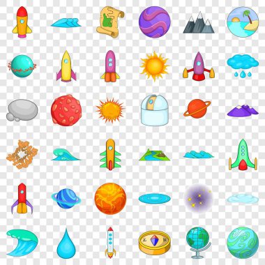 Uzay Icons set, karikatür tarzı