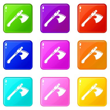 Antik balta silah simgeleri 9 renk koleksiyonu ayarlamak