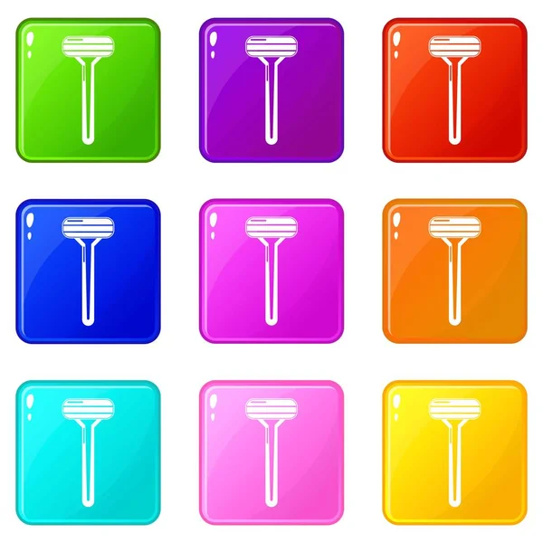Mujer iconos de afeitar conjunto 9 colección de colores — Vector de stock