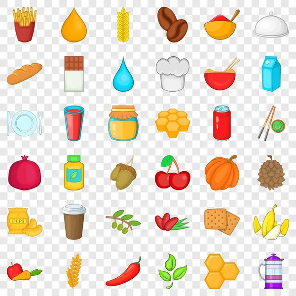 Vegan food icons set, estilo cartoon — Vetor de Stock