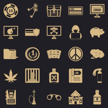 Suç Icons set, basit tarzı