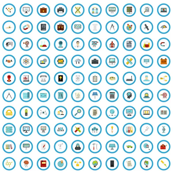 100 research icons set, flat style — Stock Vector