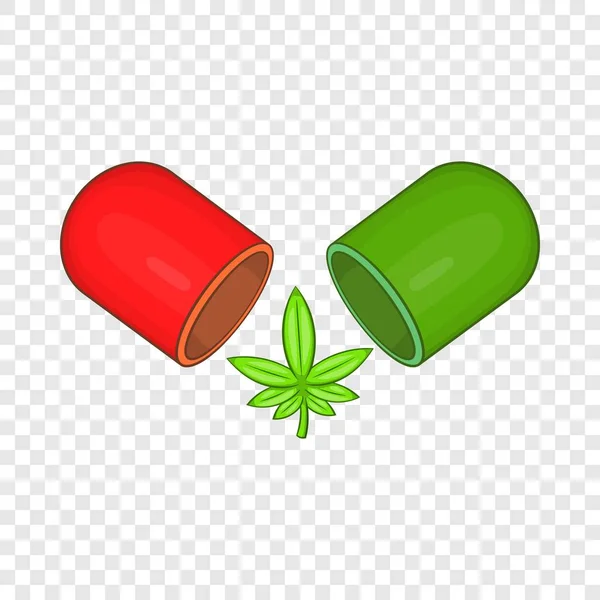 Cápsula de marihuana icono de la píldora, estilo de dibujos animados — Vector de stock