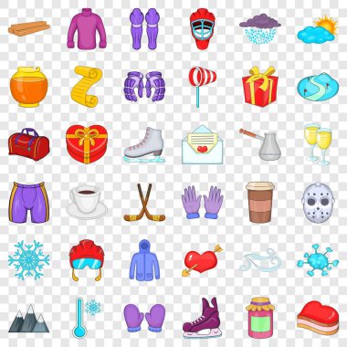 Kış eldiven simgeler ayarla, tarzı çizgi film