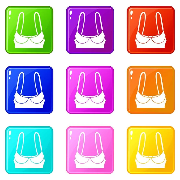 Esportes sutiã ícones conjunto 9 coleção de cores —  Vetores de Stock