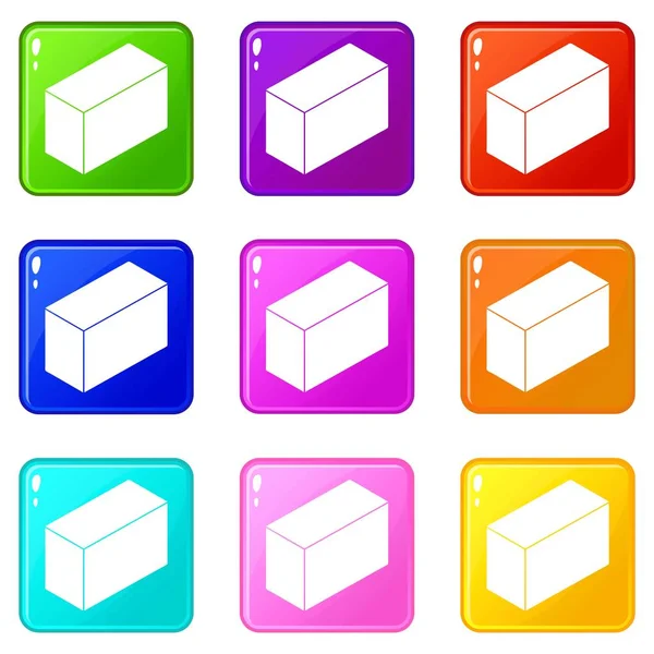 Cement block ikoner som 9 färg samling — Stock vektor