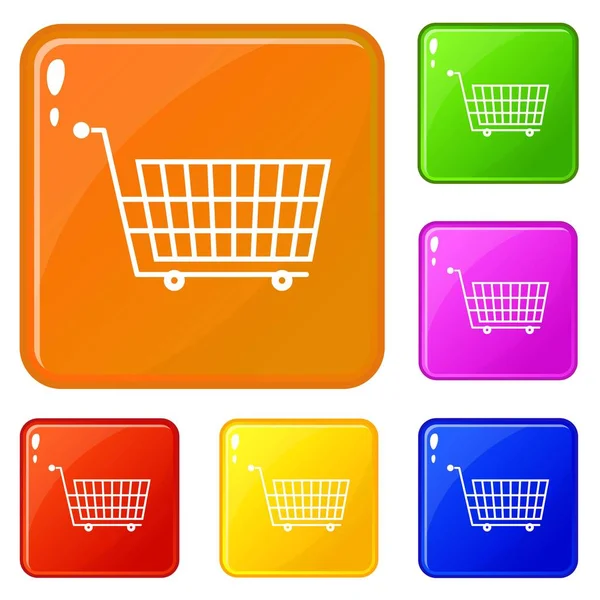 Large empty supermarket cart icons set vector color — Stock Vector