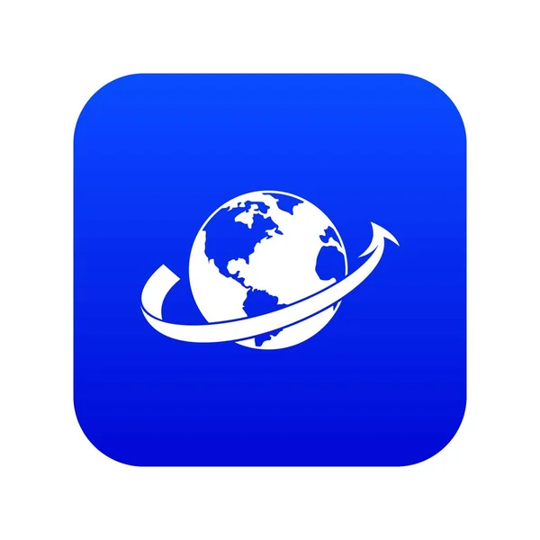 Avion voler autour de la planète icône numérique bleu — Image vectorielle