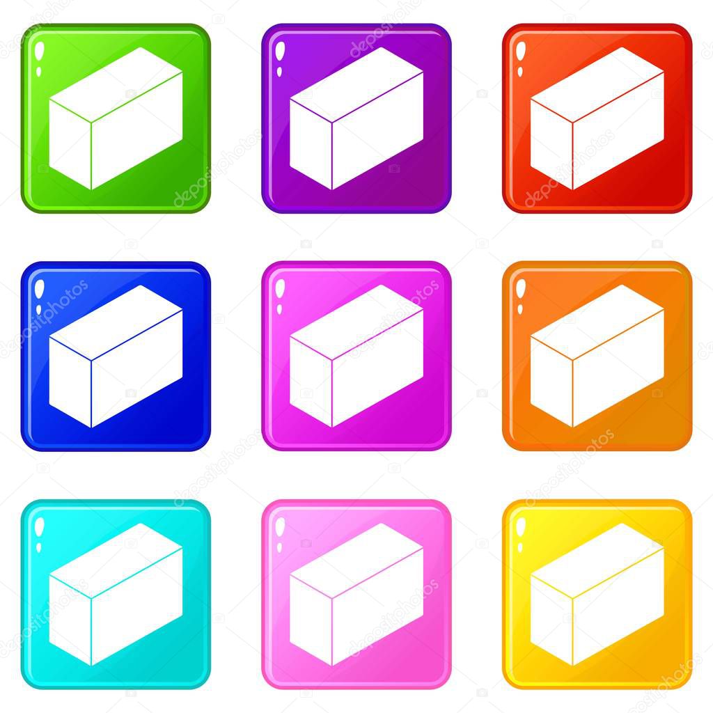Cement block icons set 9 color collection
