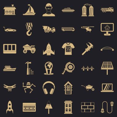 Mühendislik donanımları Icons set, basit tarzı