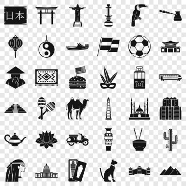 Dünya Turizm Icons set, basit tarzı