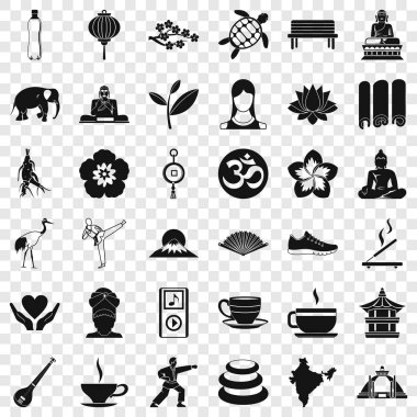 Yoga muska Icons set, basit tarzı