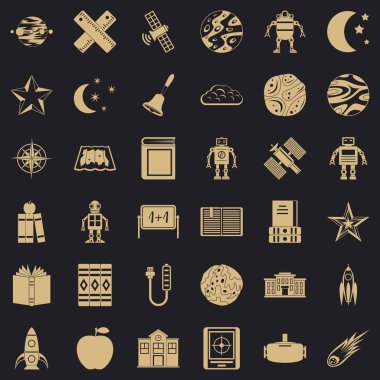 Astronomi keşif Icons set, basit tarzı
