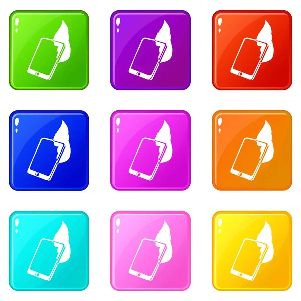 Fuego iconos de teléfonos inteligentes conjunto 9 colección de colores — Vector de stock