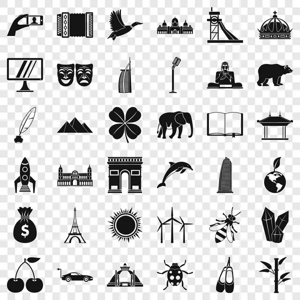 Conjunto de iconos de mundo grande, estilo simple — Vector de stock