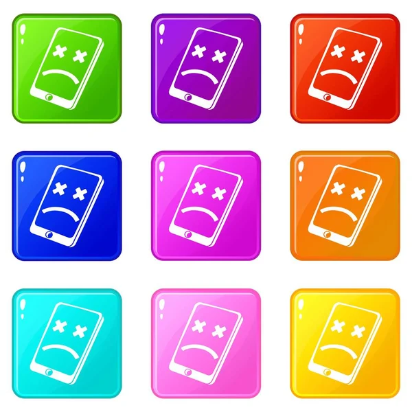 Dead smartphone ikoner som 9 färg samling — Stock vektor