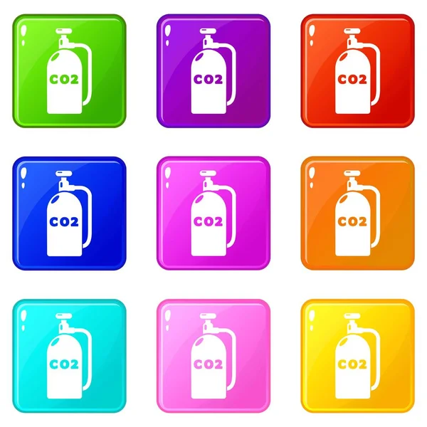 Paintball carbon dioxide icons set 9 color collection — Stock Vector