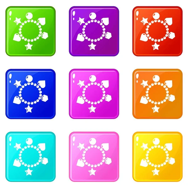Charm bracelet icons set 9 color collection — Stock Vector