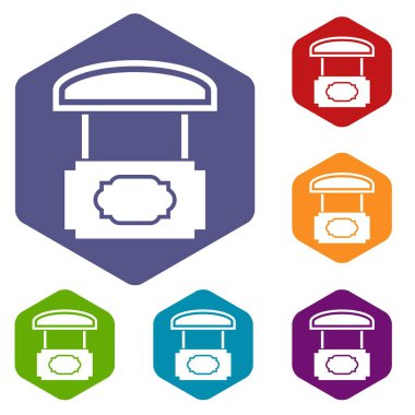 Ahşap durak simgeler vektör altı yüzlü