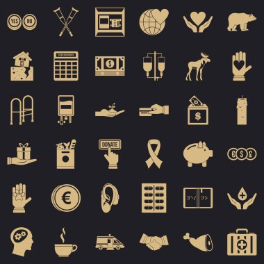 Bağış Icons set, basit tarzı yardım