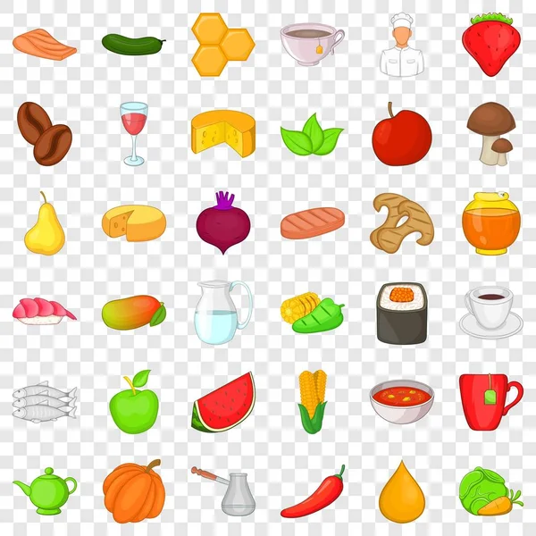Conjunto de ícones de produtos dietéticos, estilo cartoon — Vetor de Stock