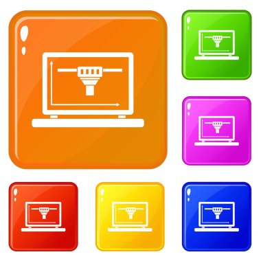 3D tasarım simgeleri ile Laptop vektör renk seti