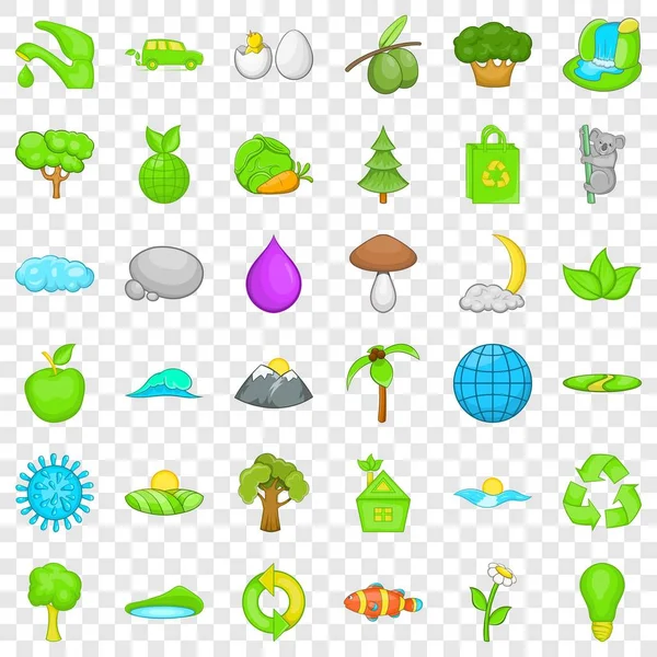 Green planet icons set, cartoon style — Stock Vector