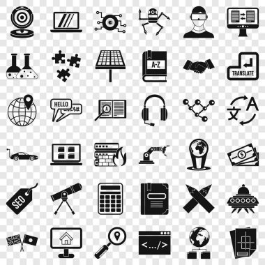 Eğitim teknolojisi Icons set, basit tarzı