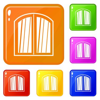 Beyaz pencere kemerli çerçeve simgeleri vektör rengi ayarlamak