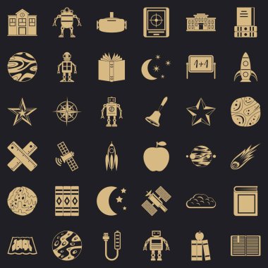 Astronomi robot Icons set, basit tarzı