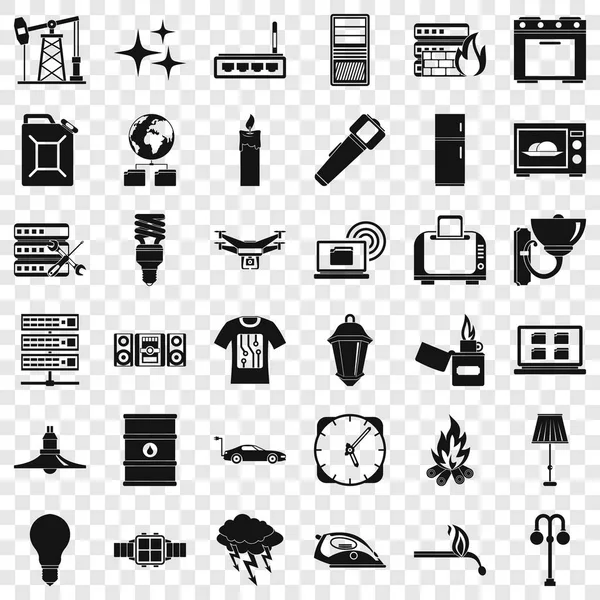 Conjunto de iconos de electricidad, estilo simple — Vector de stock