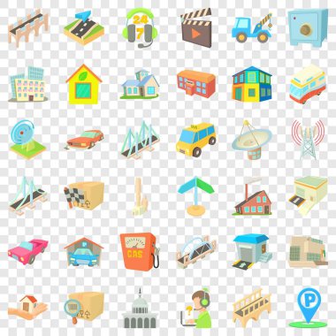 Şehir öğe simgeler kümesi, karikatür tarzı