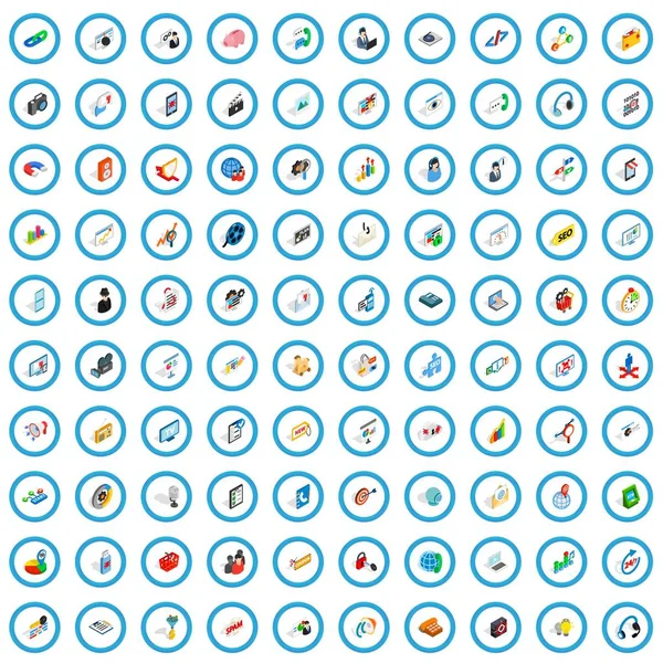 Набір 100 сео піктограм, ізометричний 3d стиль — стоковий вектор