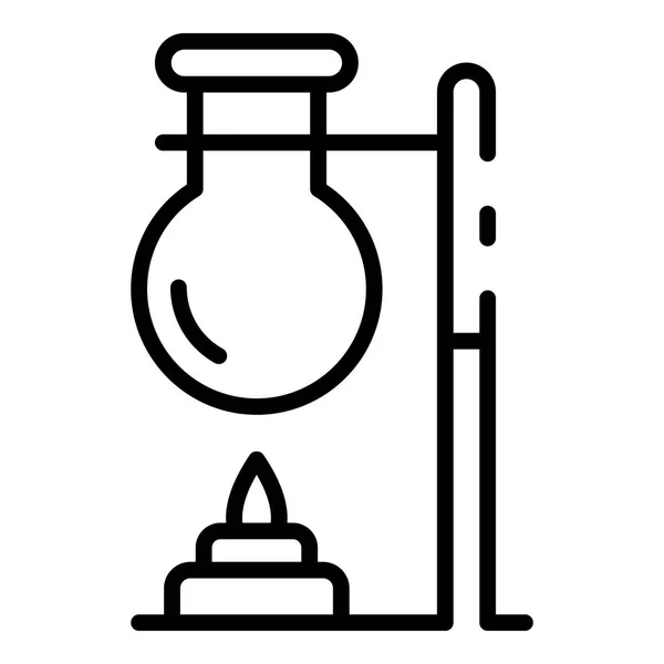 Lab flask on flame icon, outline style — Stock Vector