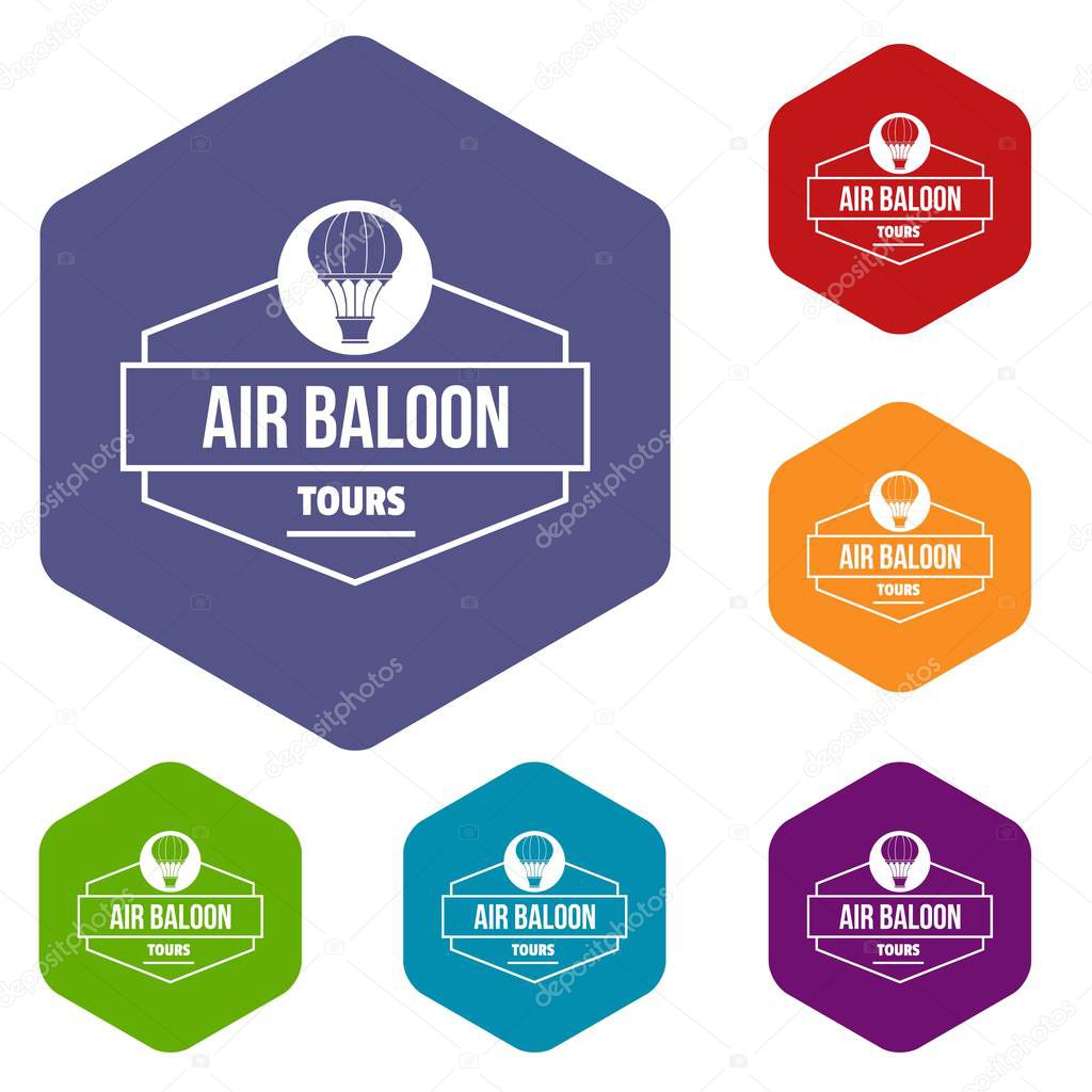 Tours air balloon icons vector hexahedron