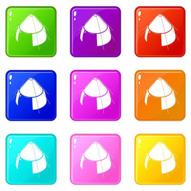 Conic çadır simgeleri 9 renk koleksiyonu ayarlamak