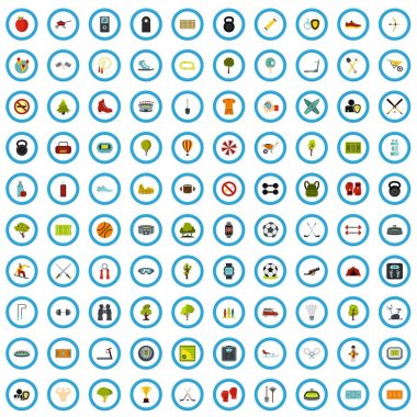100 spor Icons set yer, stil düz