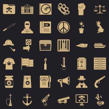 Bilgisayar suç Icons set, basit tarzı