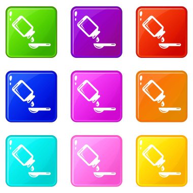 Tıbbi şurubu simgeleri 9 renk koleksiyonu ayarlamak