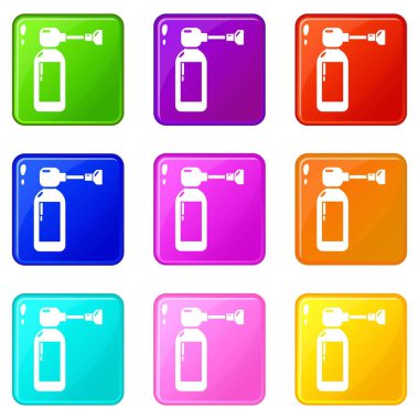 İnhaler simgeleri 9 renk toplama seti