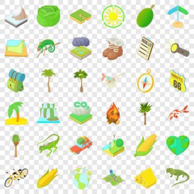 Kamp ve doğa simgeler ayarla, tarzı çizgi film