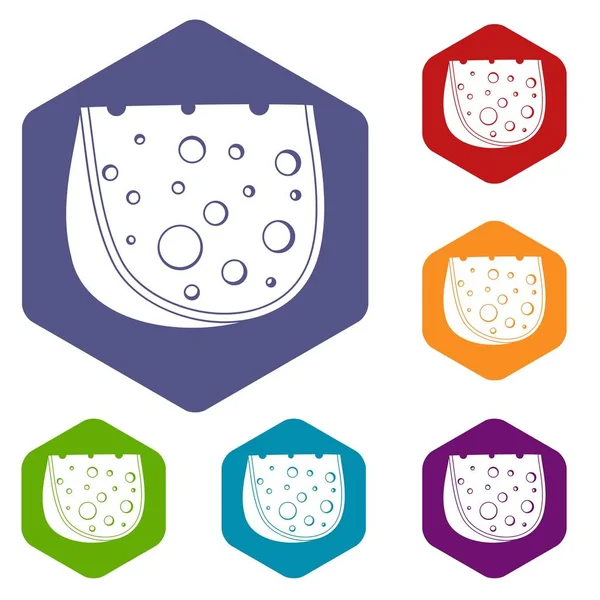 Iconos de queso vector hexaedro — Vector de stock