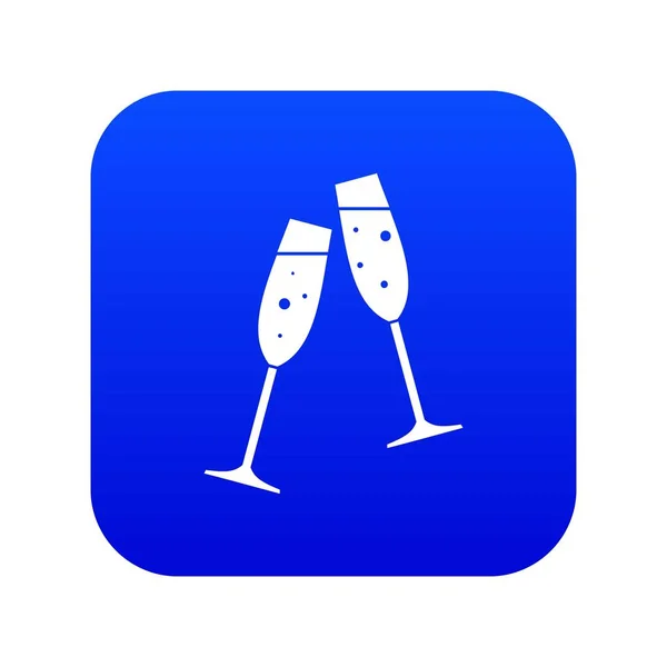 Två glas champagne ikon Digital blå — Stock vektor