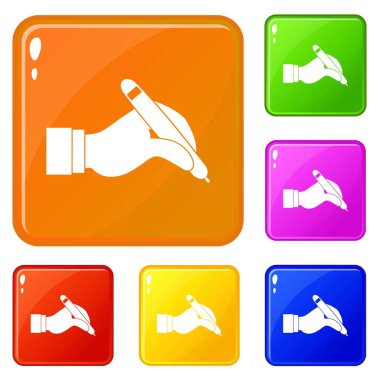 Siyah kalem simgeleri tutan el vektör rengi ayarlamak