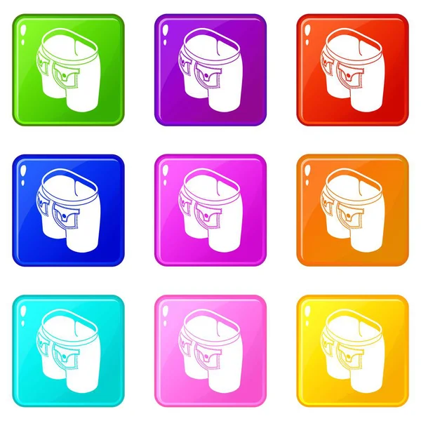 청바지 버튼 아이콘 세트 9 색상 컬렉션 — 스톡 벡터
