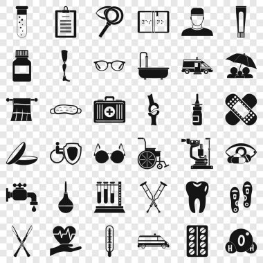 Engelli sağlık Icons set, basit tarzı