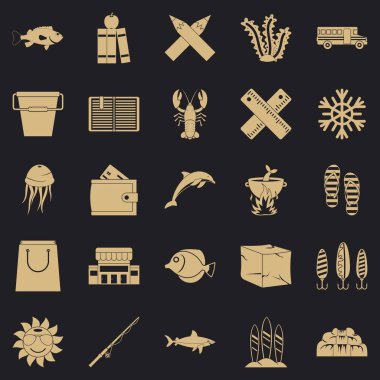 Balık yemek Icons set, basit tarzı