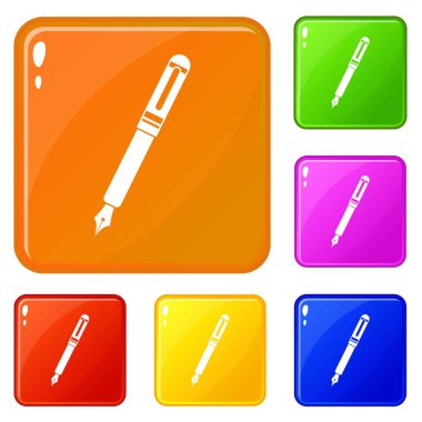 Siyah çeşmeli kalem simgeleri vektör rengini ayarlayın