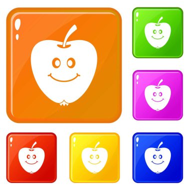 Gülümseyen elma simgeler vektör renk ayarlamak